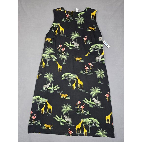 Old Navy Dresses & Skirts - NEW Old Navy Sleeveless Animal Print Dress 1X Black Tropical Giraffe Flamingo